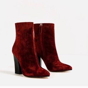 Red velvet Zara booties